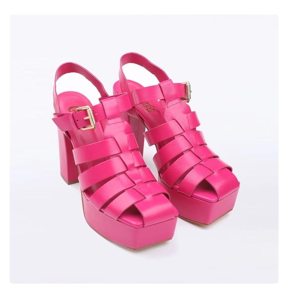 Carlos Santana Fushcia Leather Platform Heels - Picture 1 of 5